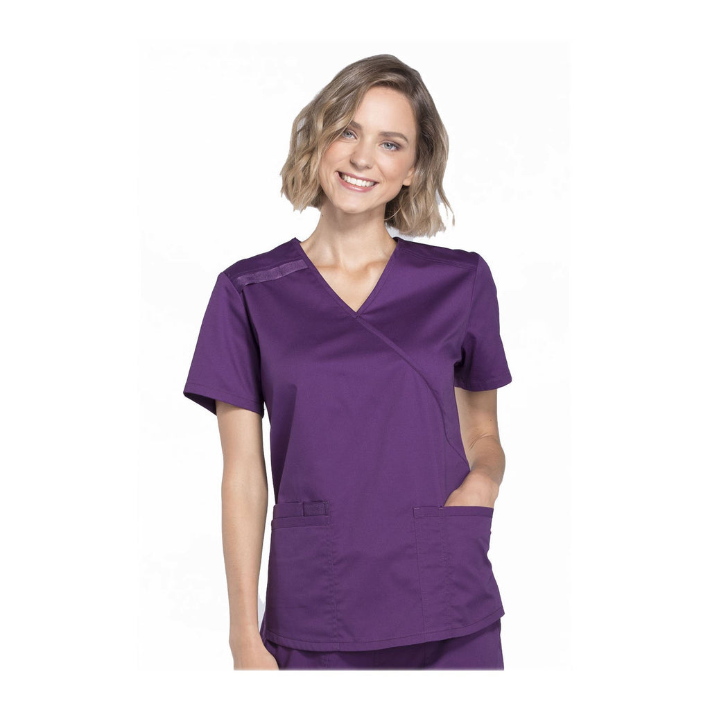 Cherokee Scrubs Workwear Top Core Stretch Mock Wrap Top Eggplant