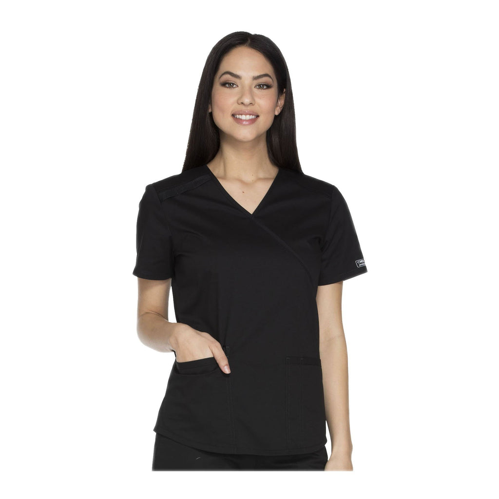 Cherokee Workwear Top WW Core Stretch Mock Wrap Top Black