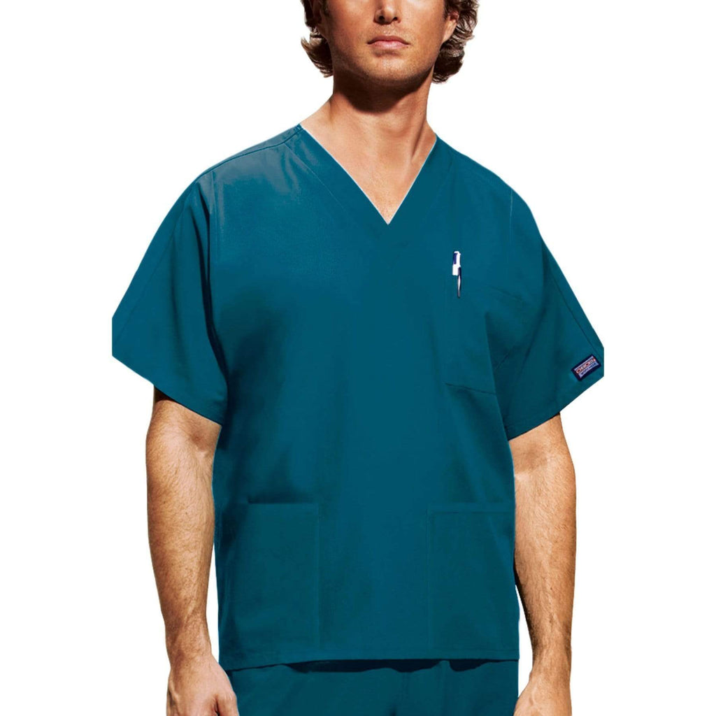 Cherokee Workwear 4876 Scrubs Top Unisex V-Neck Caribbean Blue
