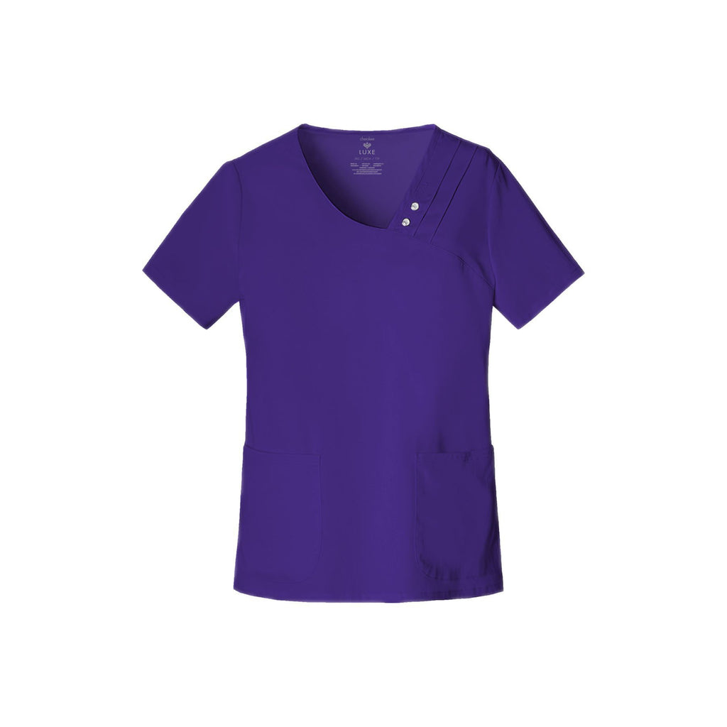 Cherokee Scrubs Top Luxe Crossover V-Neck Pin-Tuck Top Nu-Grape
