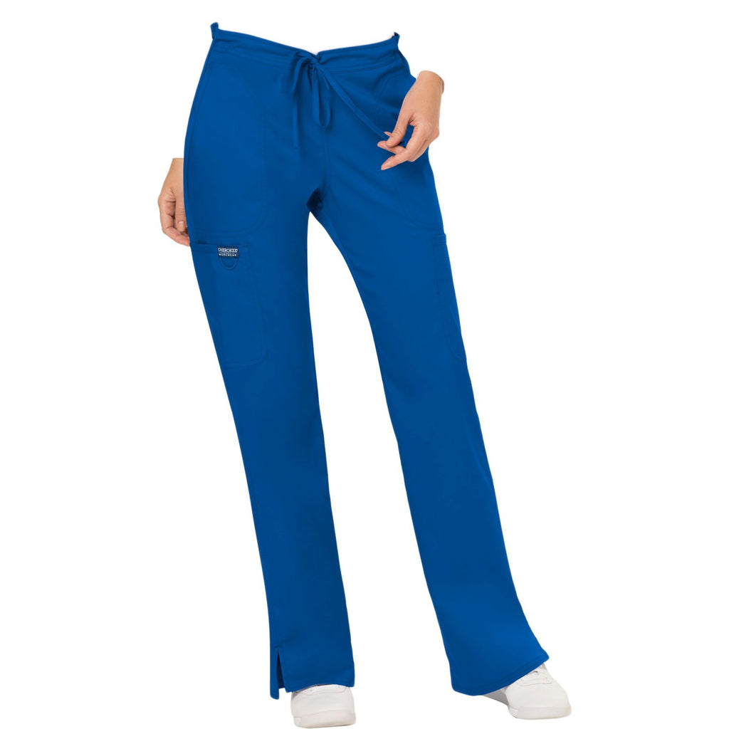 Cherokee Workwear Revolution WW120 Scrubs Pants Women's Mid Rise Moderate Flare Drawstring Royal