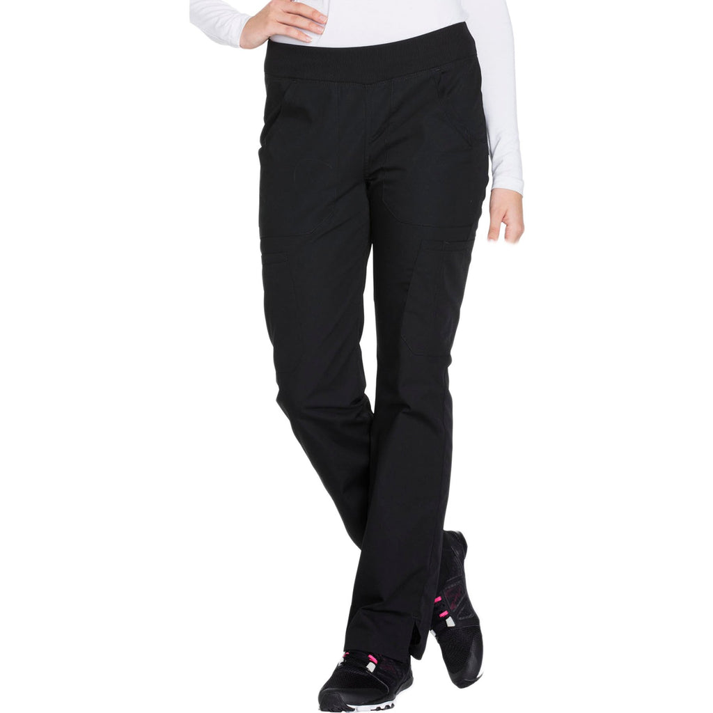Cherokee Workwear WW210 Scrubs Pants Women's Mid Rise Straight Leg Pull-on Cargo Black