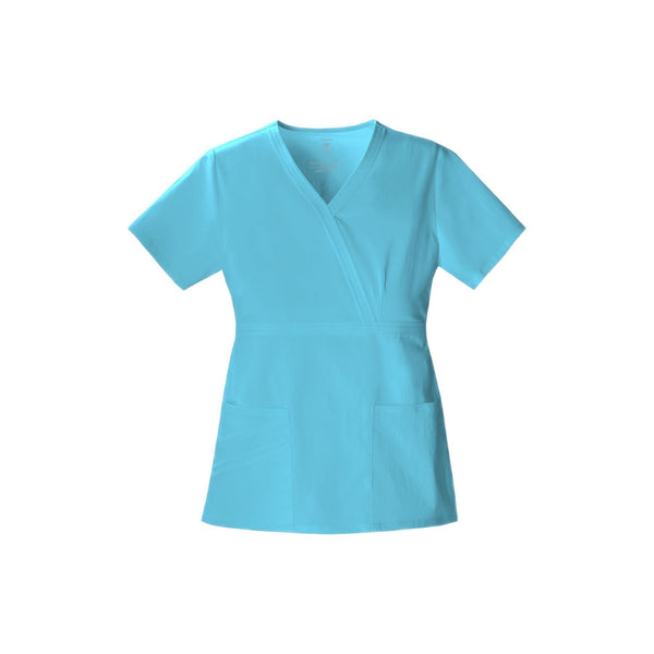 Cherokee Scrubs Top Luxe Mock Wrap Top Blue Wave