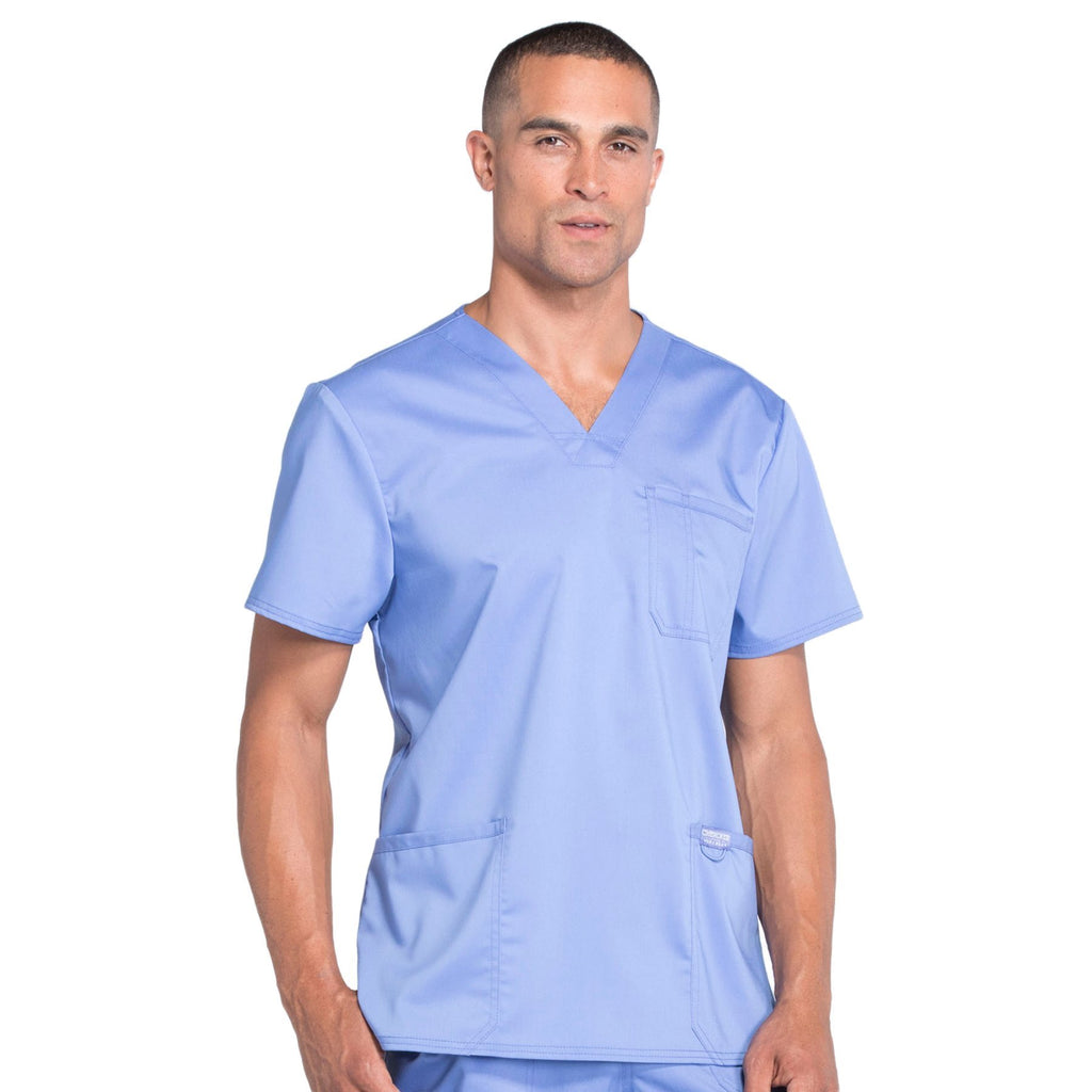 Cherokee Workwear Revolution WW670 Scrubs Top Men's V-Neck Ceil Blue
