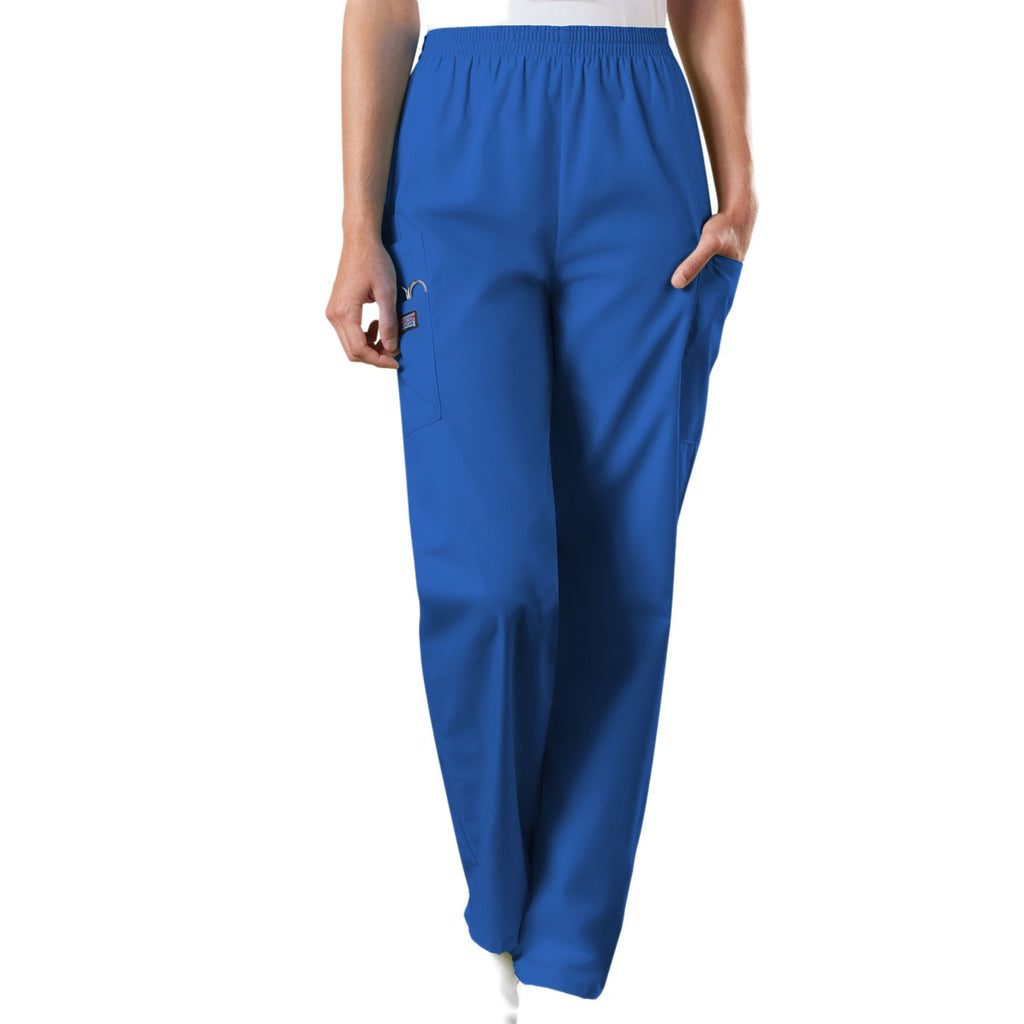 Cherokee Workwear 4200 Scrubs Pants Women's Natural Rise Tapered Pull-On Cargo Royal