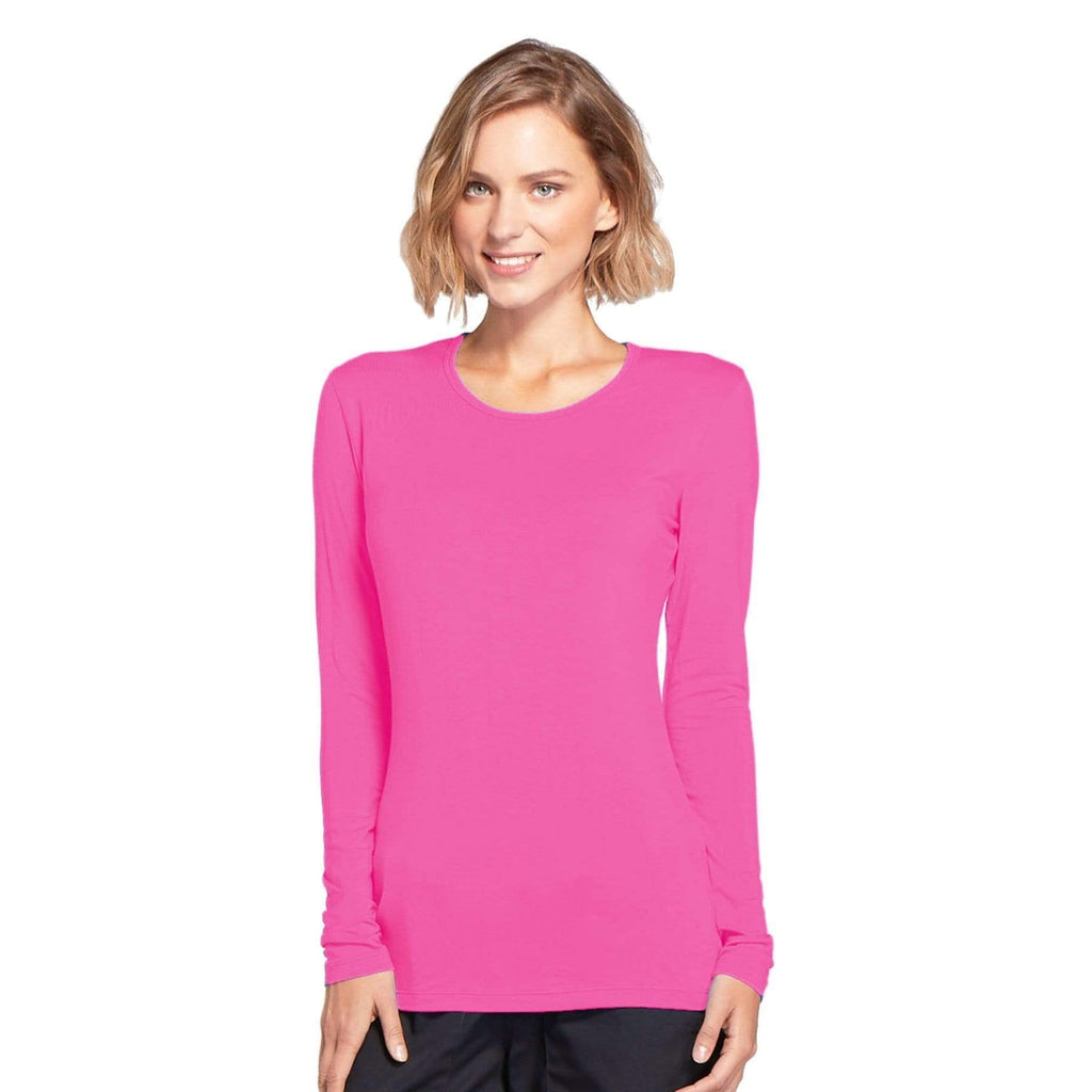 Cherokee Workwear 4881 Underscrubs Women's Long Sleeve Knit Tee Shocking Pink