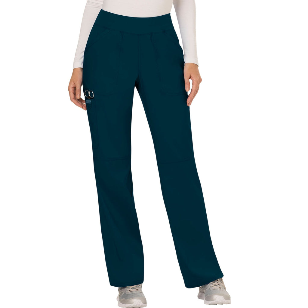 Cherokee Workwear Revolution WW110 Scrubs Pants Women's Mid Rise Straight Leg Pull-on Caribbean Blue