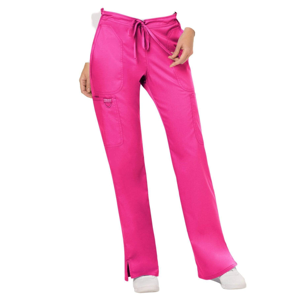 Cherokee Workwear Revolution WW120 Scrubs Pants Women's Mid Rise Flare Drawstring Electric Pink