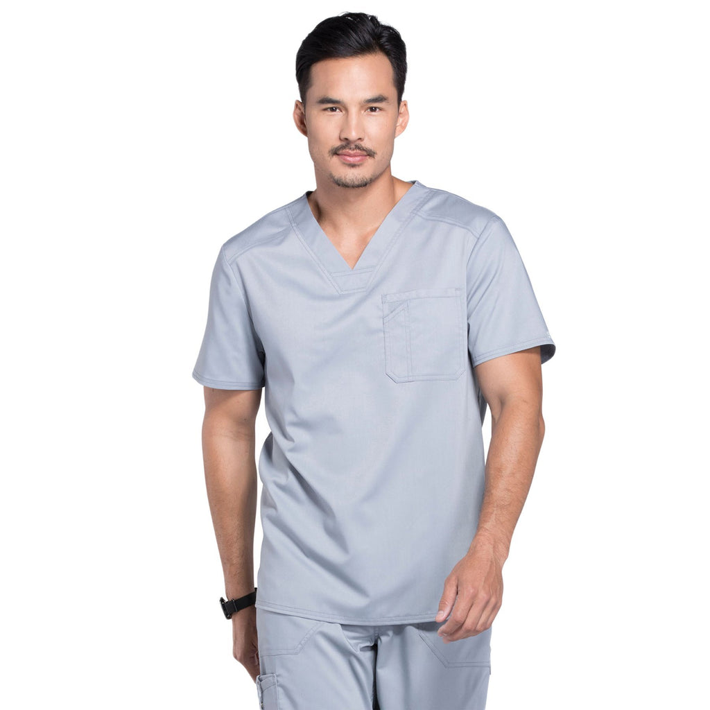 Cherokee Workwear Revolution WW690 Scrubs Top Men's V-Neck Grey