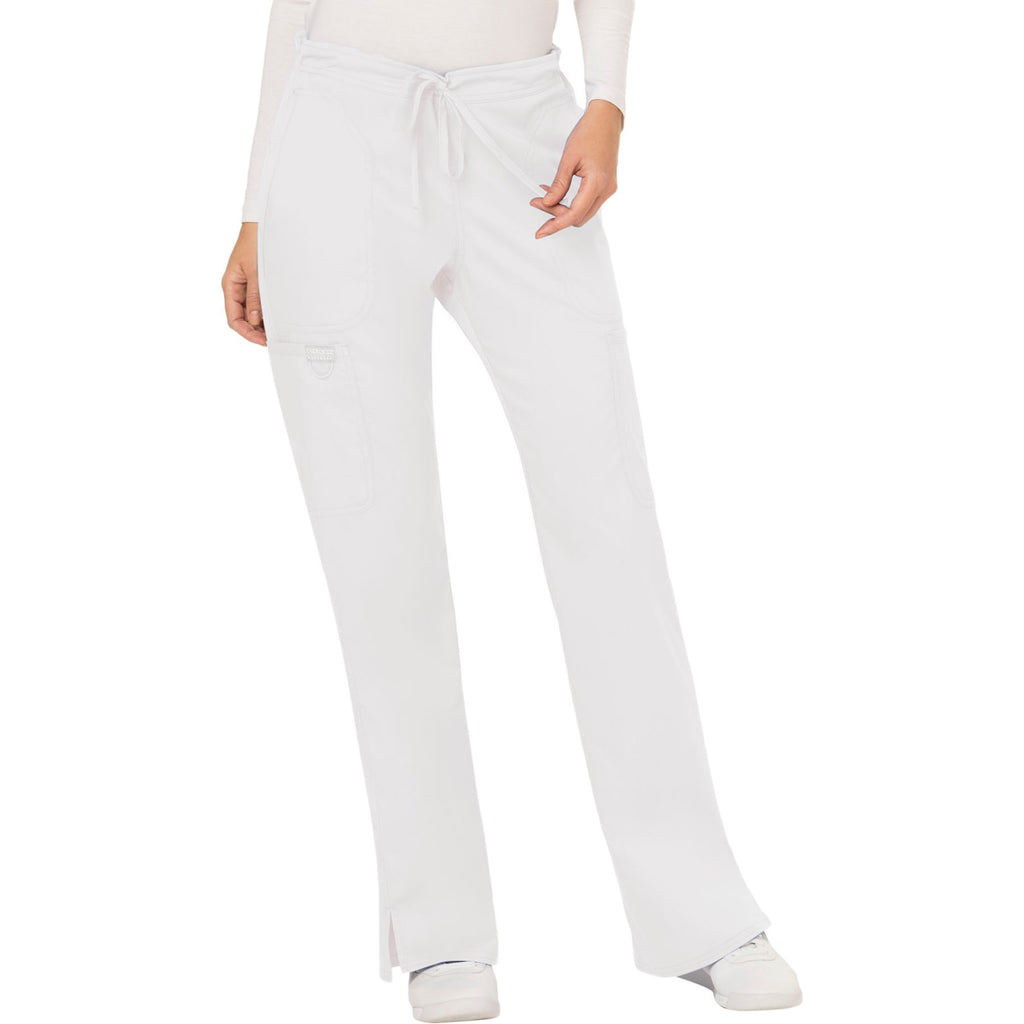 Cherokee Workwear Revolution WW120 Scrubs Pants Women's Mid Rise Flare Drawstring White