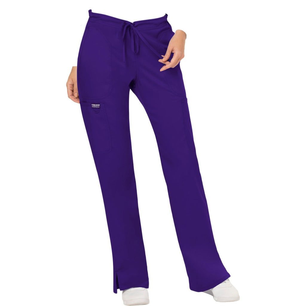 Cherokee Workwear Revolution WW120 Scrubs Pants Women's Mid Rise Flare Drawstring Grape