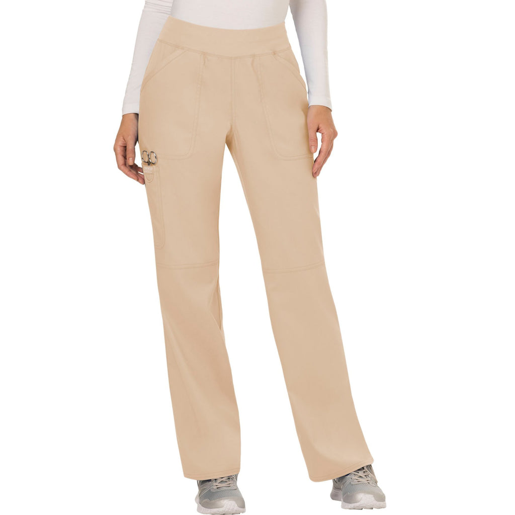 Cherokee Workwear Revolution WW110 Scrubs Pants Women's Mid Rise Straight Leg Pull-on Khaki