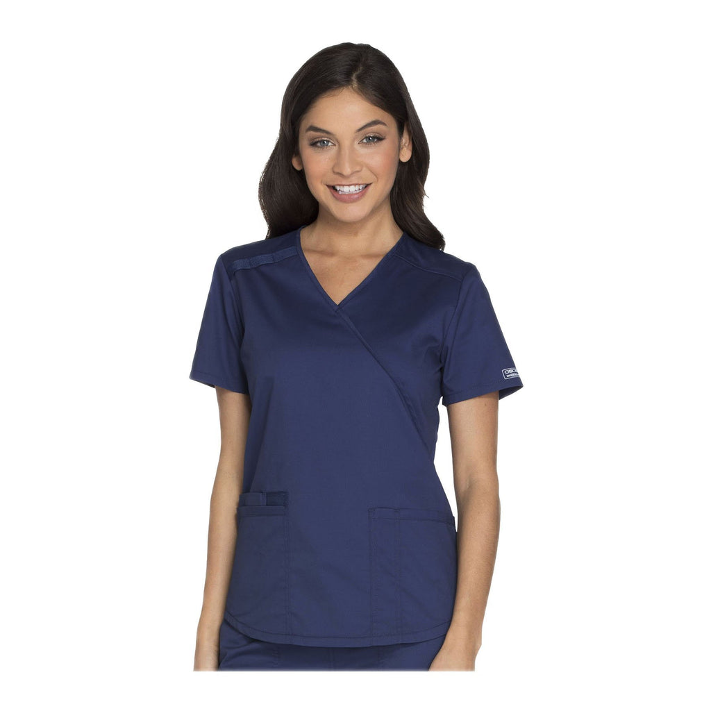 Cherokee Workwear Top WW Core Stretch Mock Wrap Top Navy