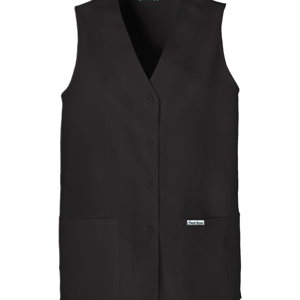 Cherokee Vest Fashion Solids Button Front Vest Black