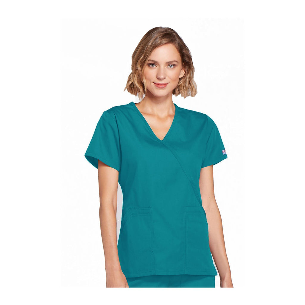 Cherokee Scrubs Workwear Top Mock Wrap Top Teal