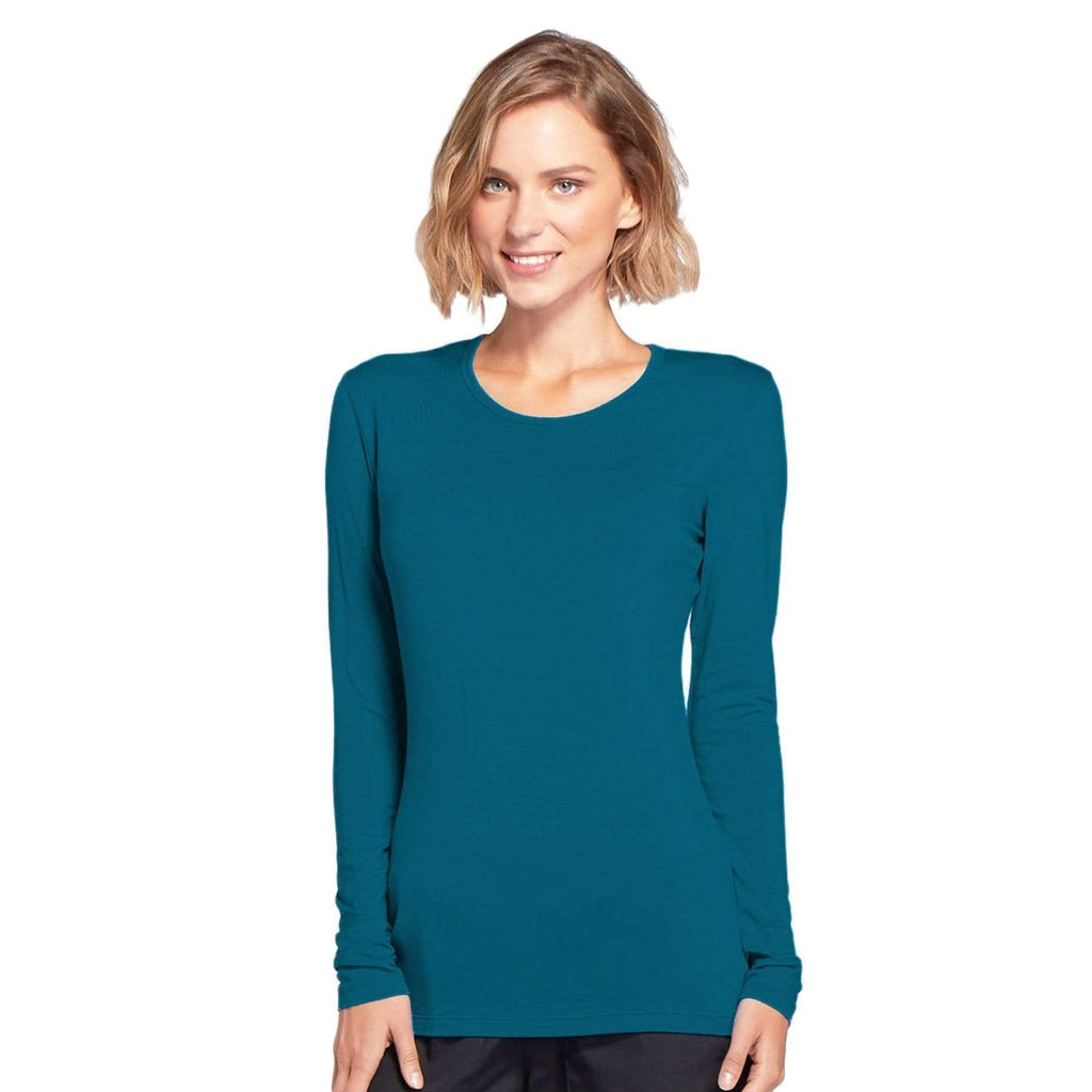 Cherokee Workwear 4881 Underscrubs Women's Long Sleeve Knit Tee Caribbean Blue