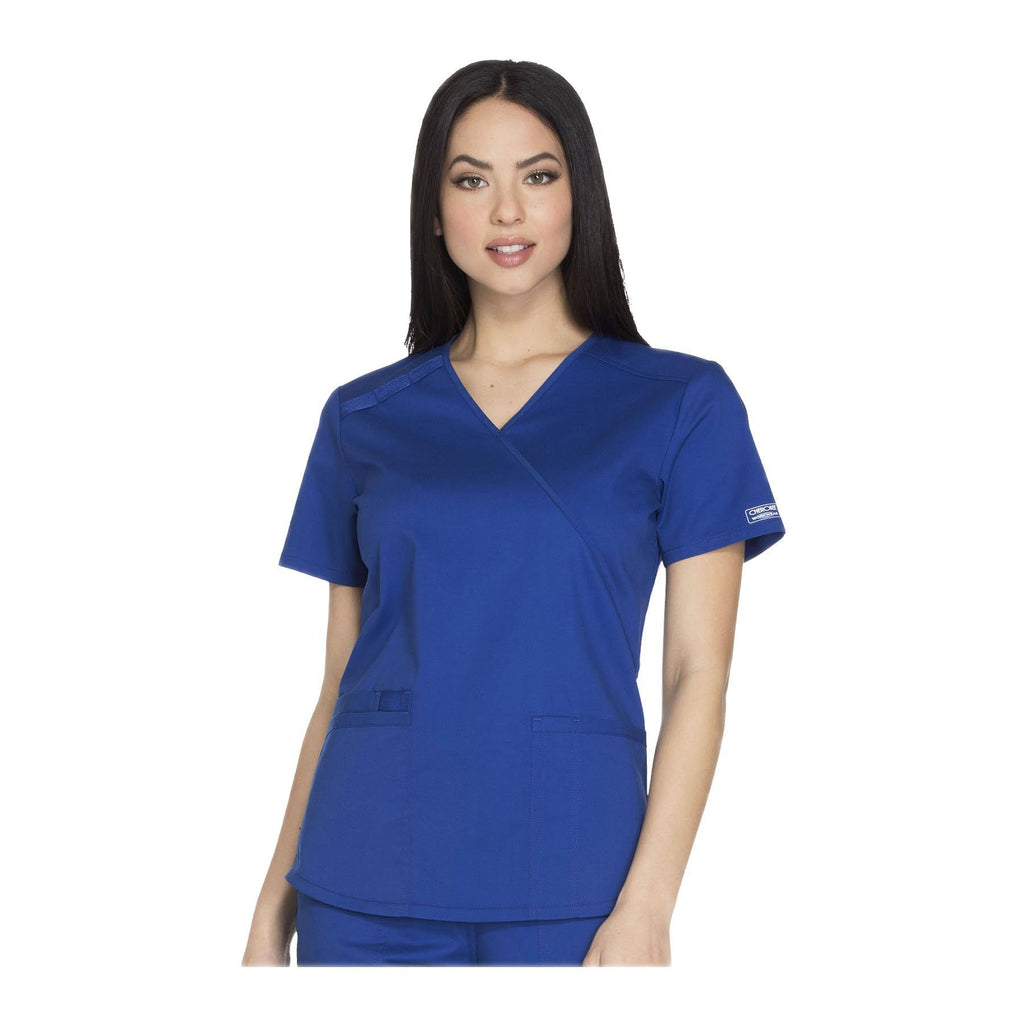 Cherokee Scrubs Workwear Top Core Stretch Mock Wrap Top Galaxy Blue