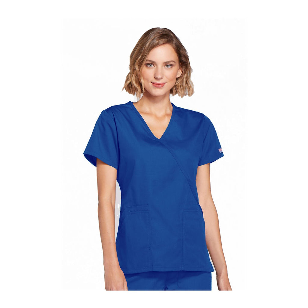 Cherokee Scrubs Workwear Top Mock Wrap Top Royal