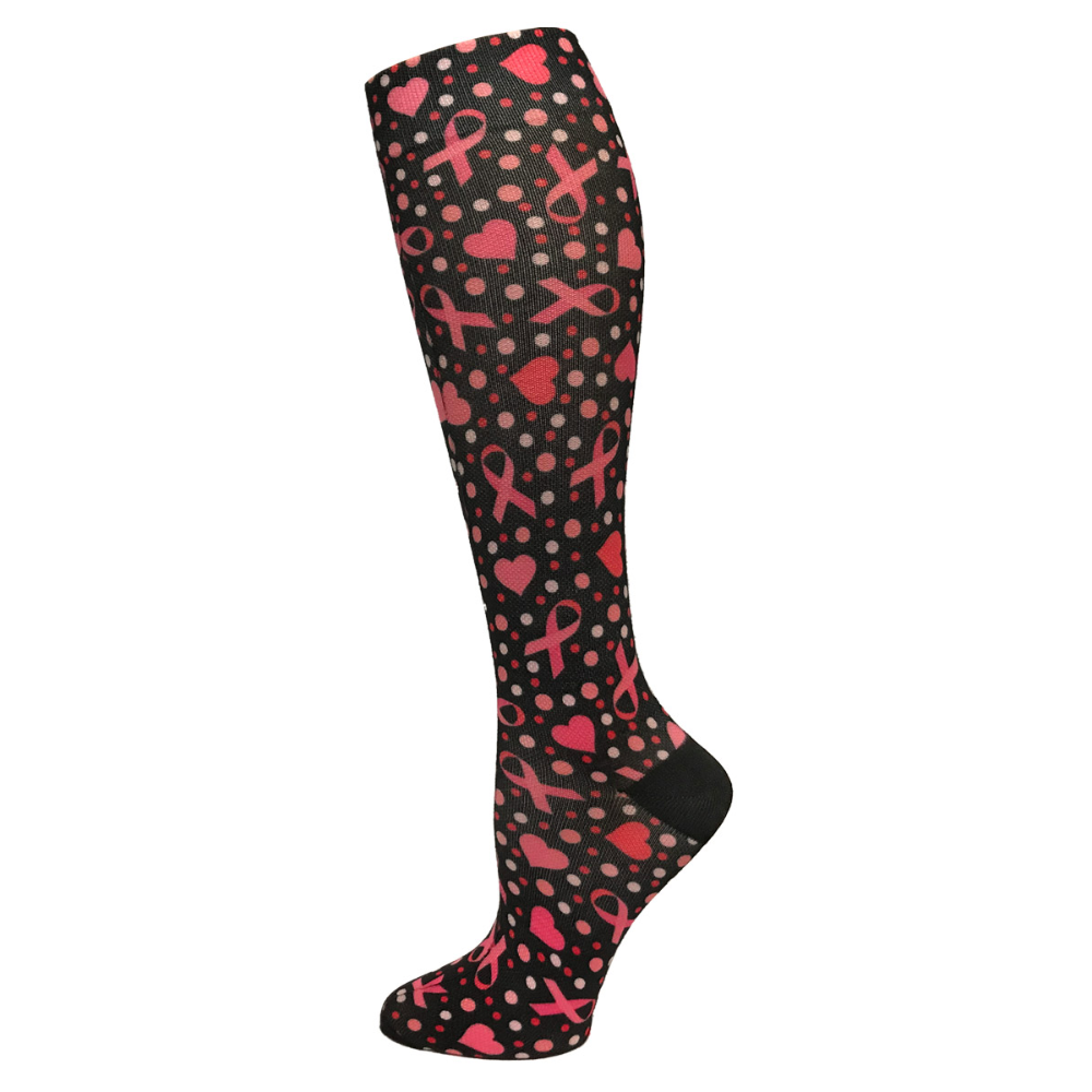 Prestige 12" Soft Comfort Compression Socks Ribbons and Hearts Black