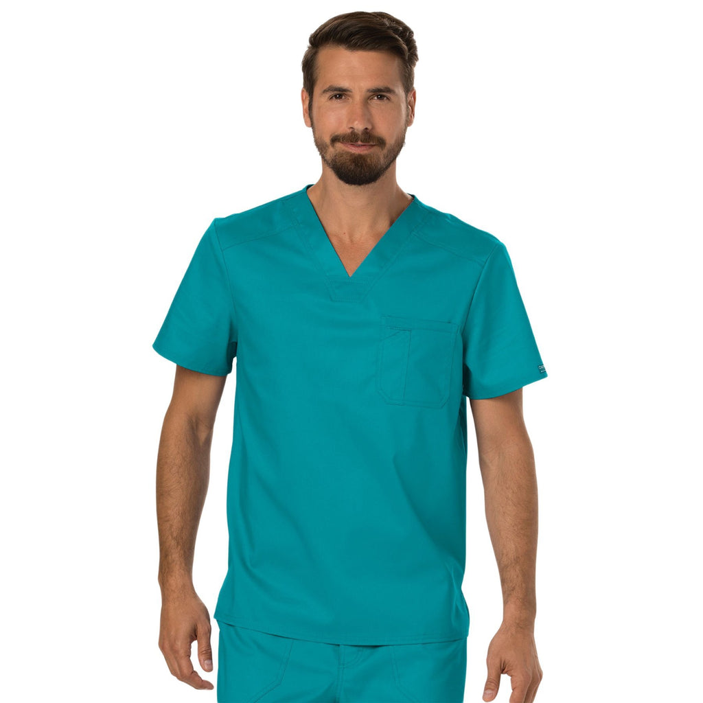 Cherokee Workwear Revolution WW690 Scrubs Top Men's V-Neck Teal Blue