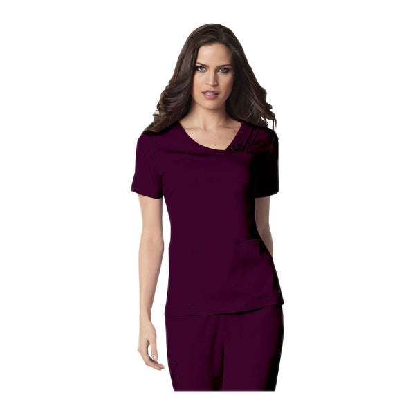 Cherokee Scrubs Top Luxe Crossover V-Neck Pin-Tuck Top Wine