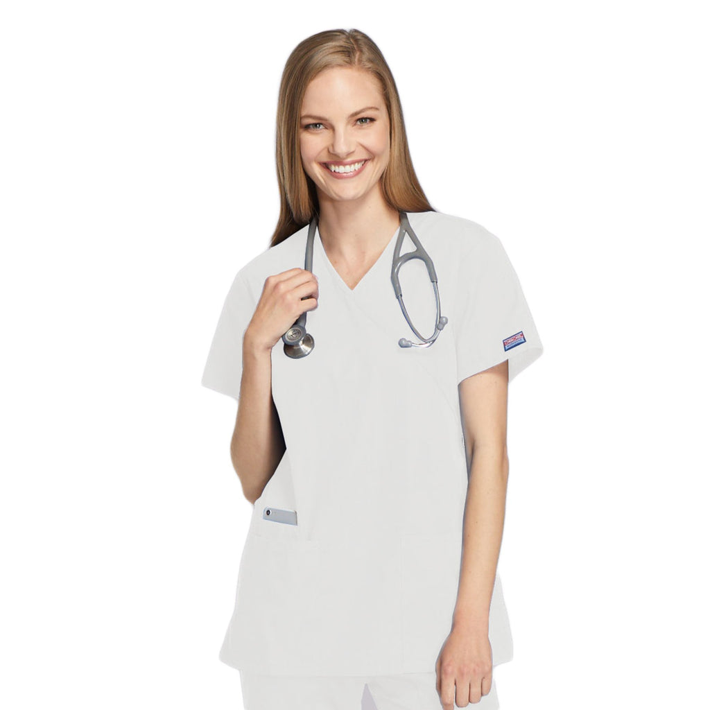 Cherokee Workwear 4801 Scrubs Top Women's Mock Wrap Tunic White